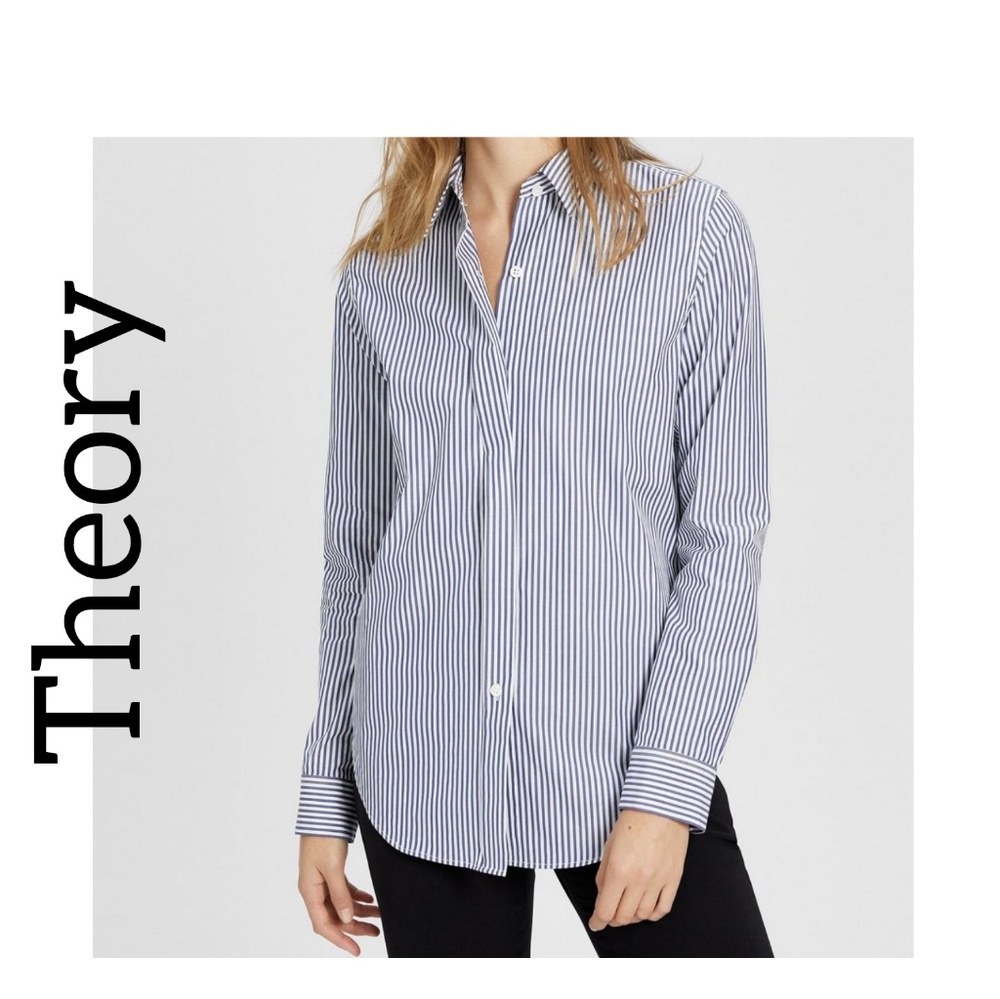 Theory🌺Leland stretch cotton striped shirt